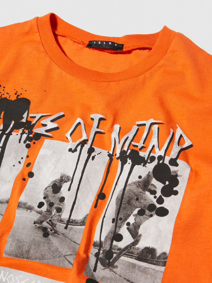 T-shirt with print - boys' short sleeve t-shirts - Orange | Sisley Young image number 2
